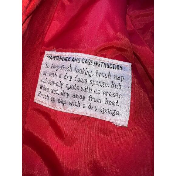 World Knits Suede Coat Women’s Size 12 Red Gold Buttons Leather Jacket Vintage - Picture 13 of 15